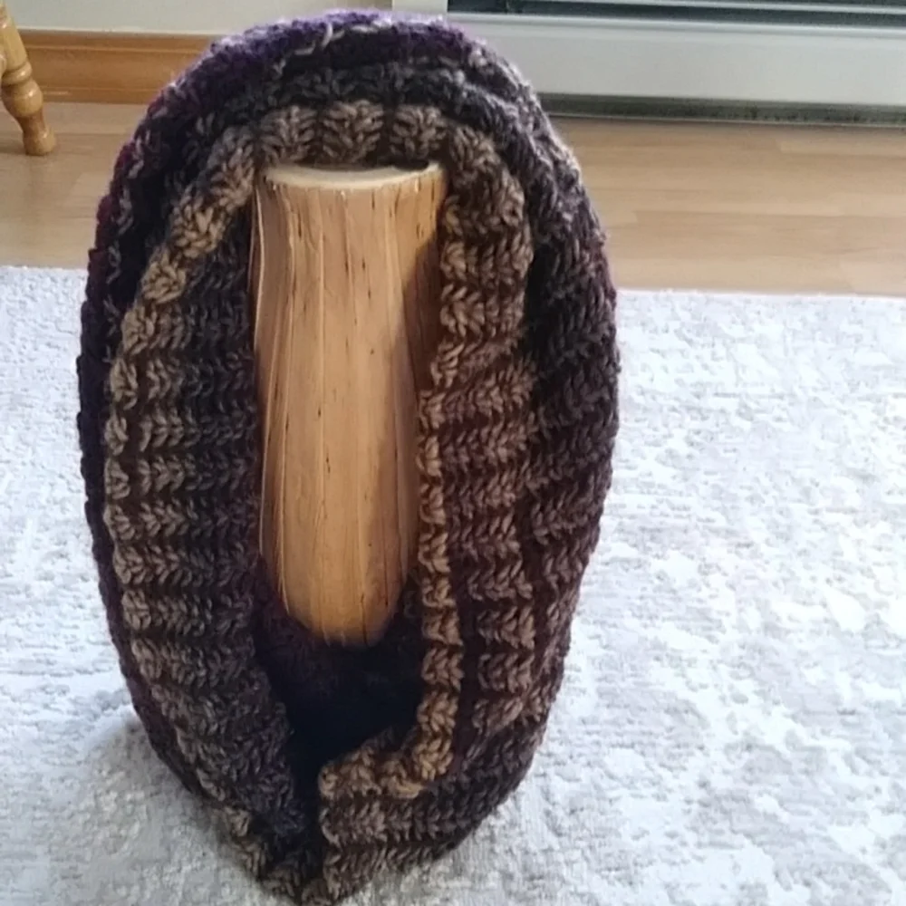 Raffaello Bettini Crochet Wool Blend Infinity Tube Scarf Tan Brown